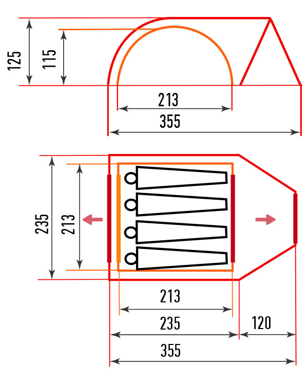 Палатка туристическая «УРАЛ-4» фибергласс